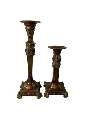 Vintage Ornate Set of 2 Acanthus Leaf Fleur De Lis Candlestick Holders